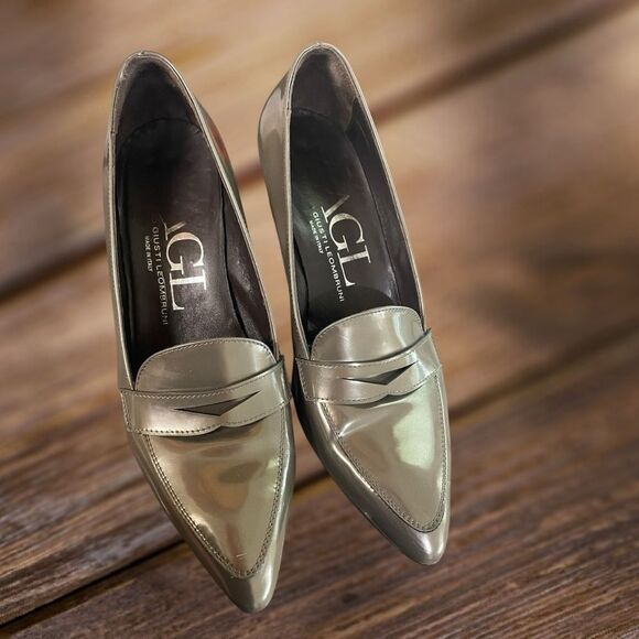 AGL Leather Olive Green Solid Dressy Office Heel Pumps EUR 40 US 10 - Picture 2 of 9